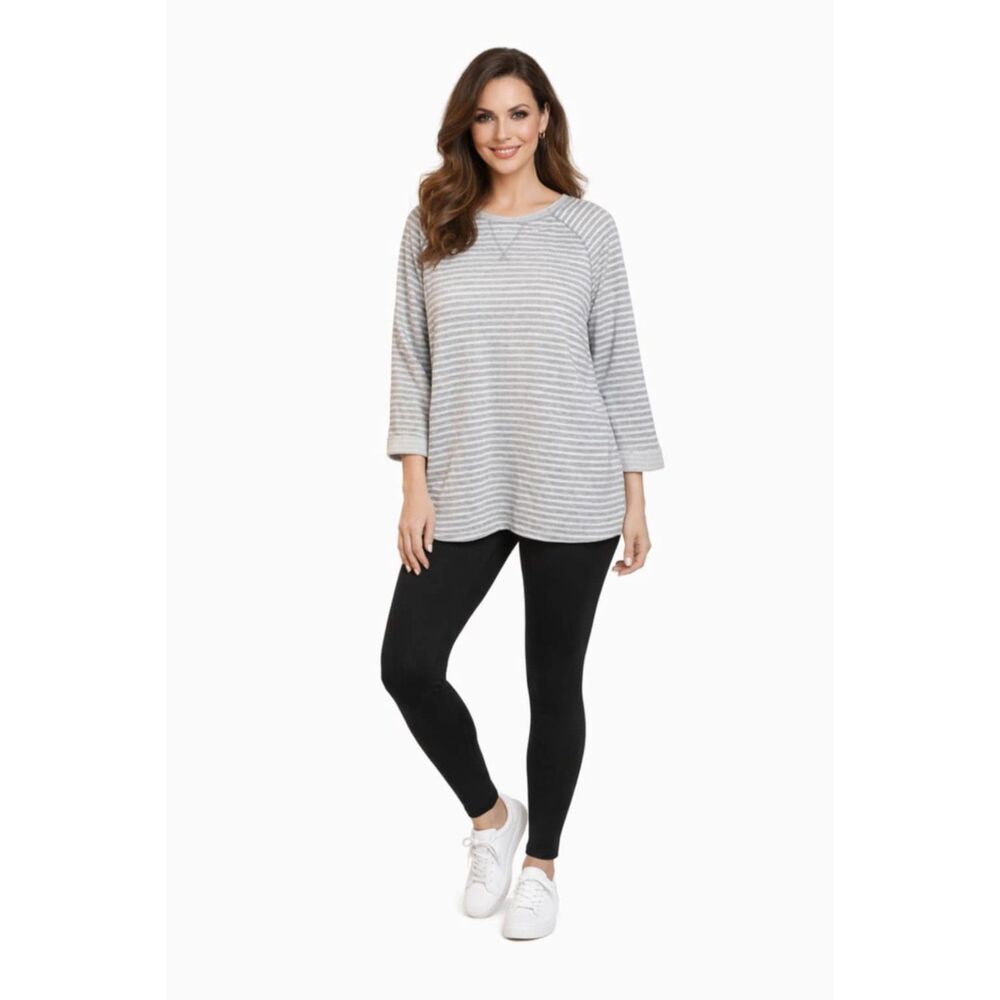 Sonoma Sweatshirt Sweater Gray Cream Stripe Top Women's WOMAN'S Petite Large